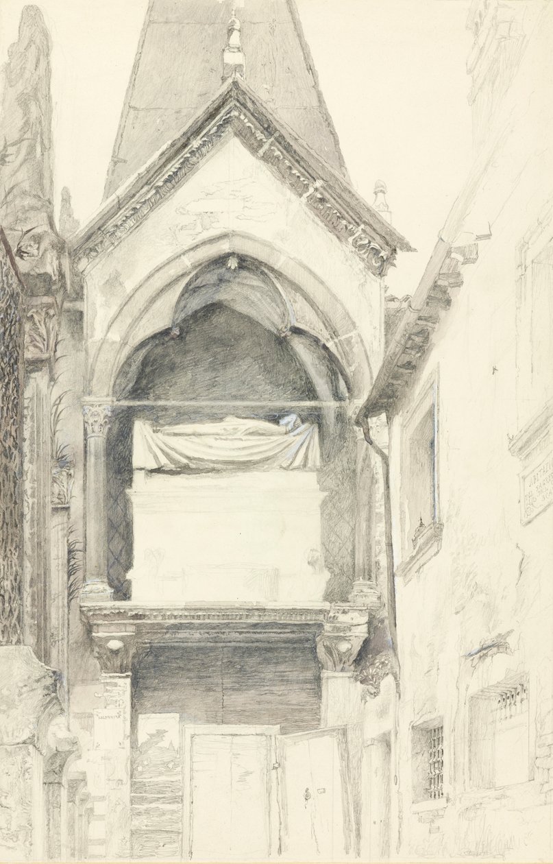 Grób Cangrande I della Scala, Werona, 28 maja-29 czerwca 1869 (grafit, akwarela i kolor ciała na papierze tkanym) autorstwa John Ruskin