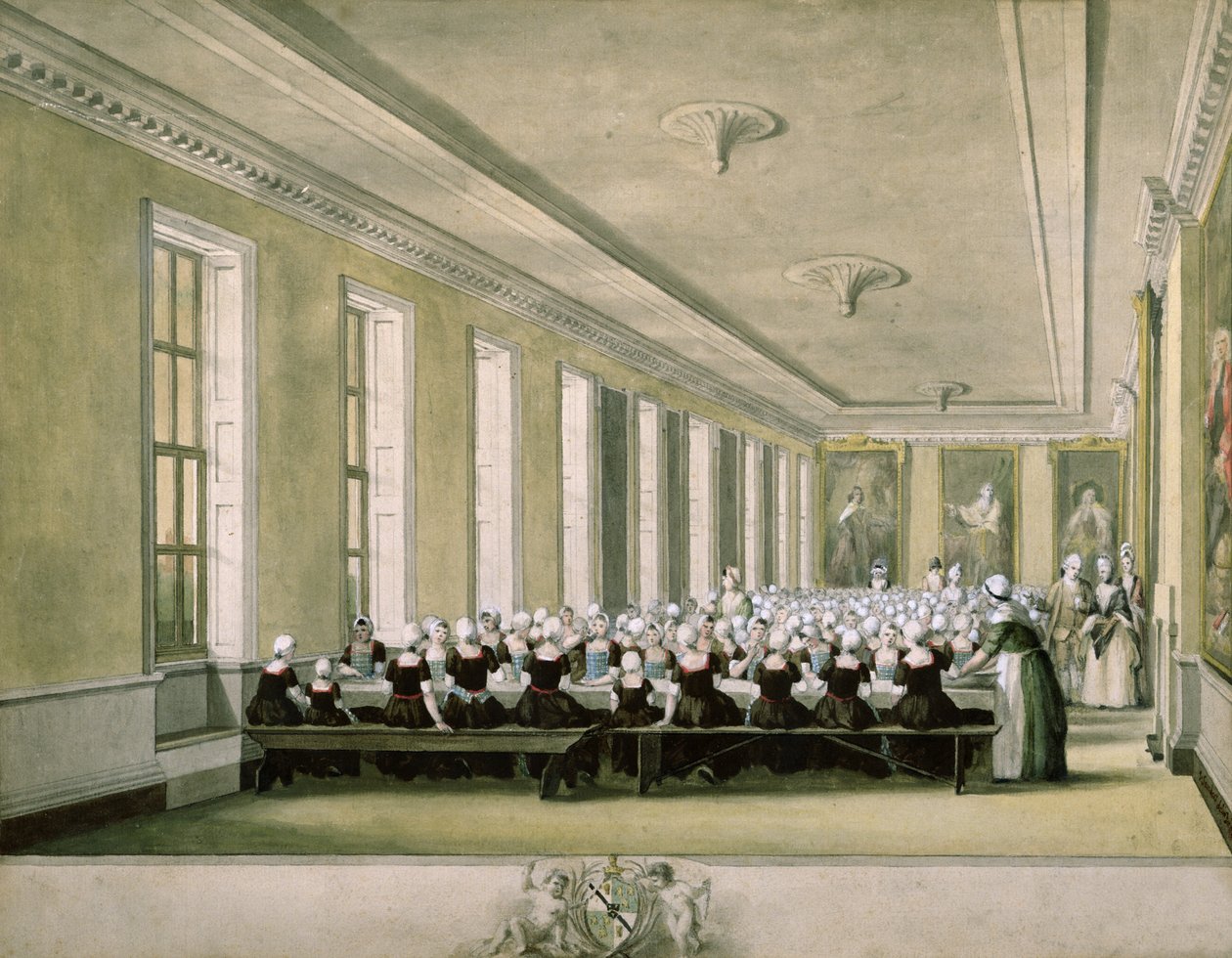 Jadalnia dla dziewcząt w szpitalu Foundling Hospital, 1773 r. autorstwa John Sanders