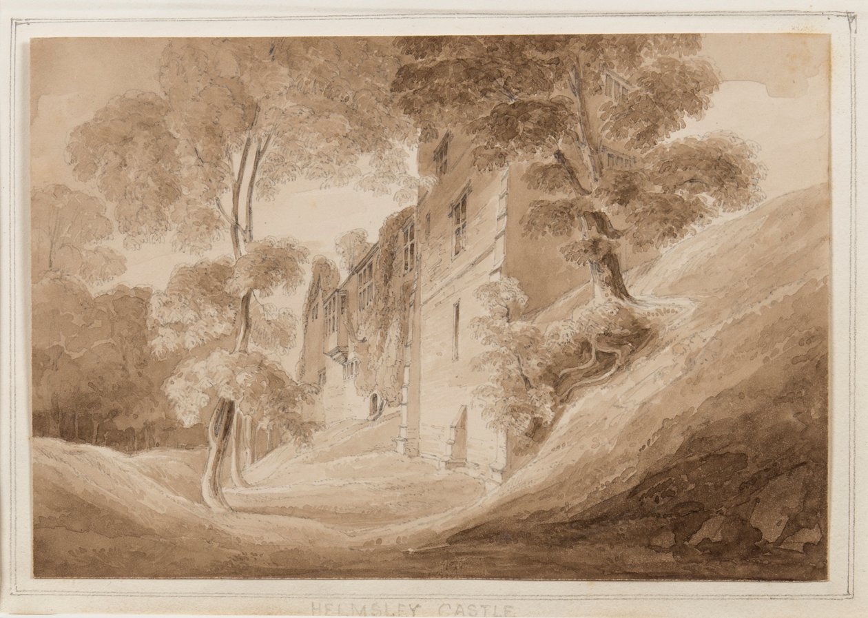 Zamek Helmsley, Yorkshire, 25-27 października 1824 (ołówek, pędzel i sepia tusz na papierze) autorstwa John Scarlett Davis