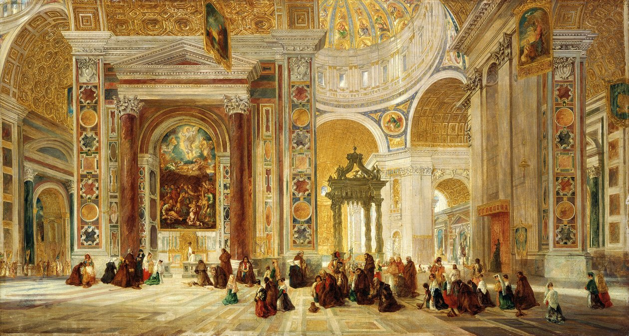 „Wnętrze św. Piotra, Rzym”, 1824-1885 autorstwa John Scarlett Davis