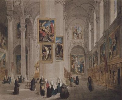 Wnętrze kościoła w St. Rombaut Malines autorstwa John Scarlett Davis