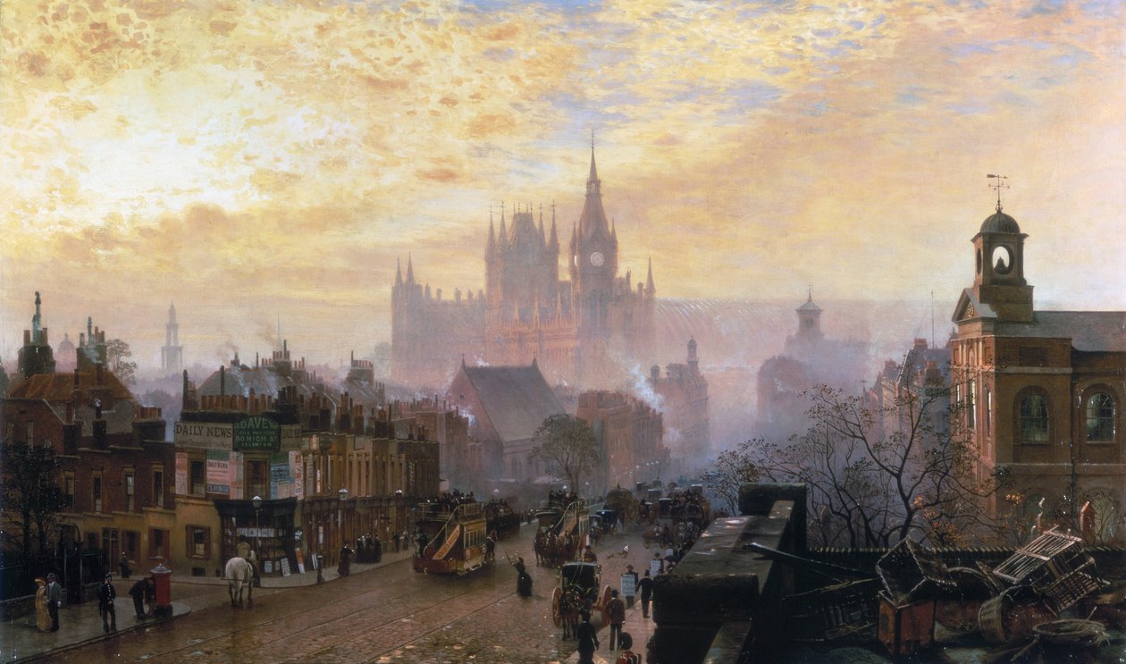 „Z Pentonville Road patrząc na zachód: wieczór”, 1884 autorstwa John Scorrer O