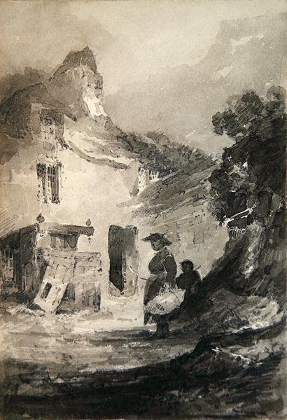 Stary domek w Dolgelly (ołówek i szare pranie na papierze) autorstwa John Sell Cotman
