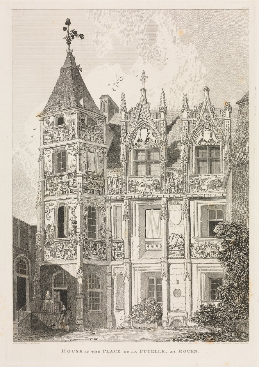 Zabytki architektoniczne Normandii (Tom II), Pl. 64: Dom na Place de la Pucelle, w Rouen autorstwa John Sell Cotman