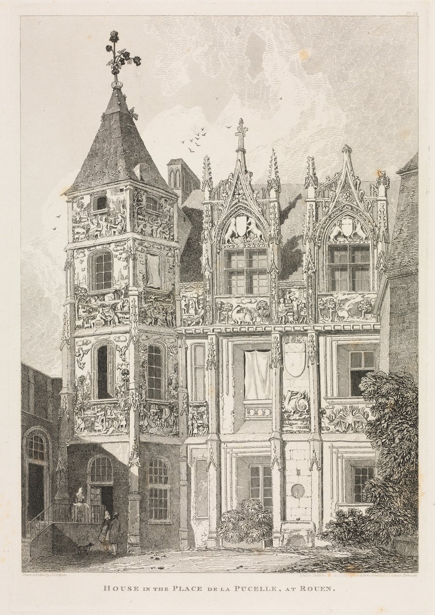 Zabytki architektoniczne Normandii Cz. II, Pl. 64: Dom na Place de la Pucelle w Rouen, autorstwa John Sell Cotman
