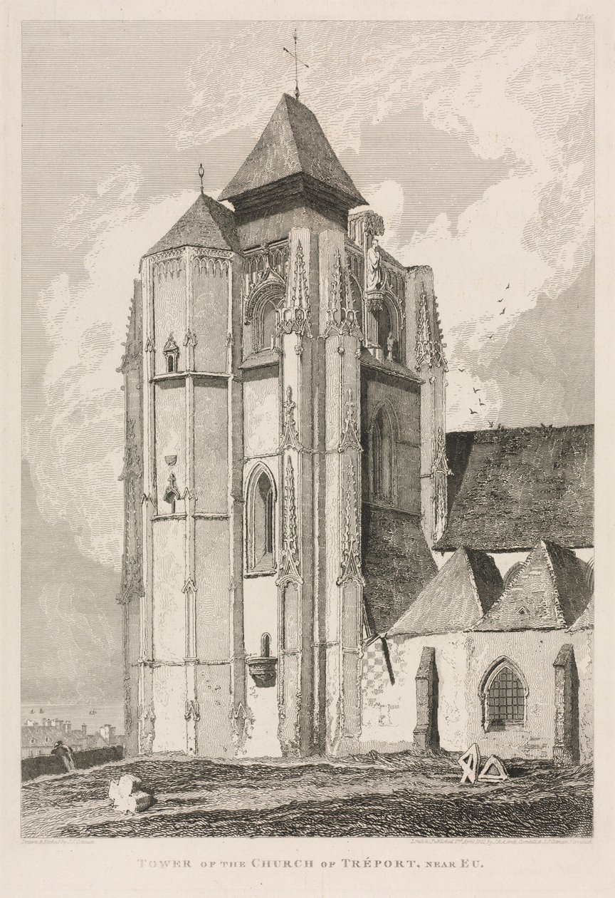 Zabytki architektoniczne Normandii Cz. II, Pl. 66: Wieża kościoła Tréport, niedaleko Eu, 18 autorstwa John Sell Cotman