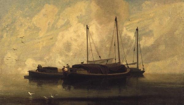 Łodzie na kotwicy na wodzie Breydon, ok. 1810 (olej na płótnie) autorstwa John Sell Cotman