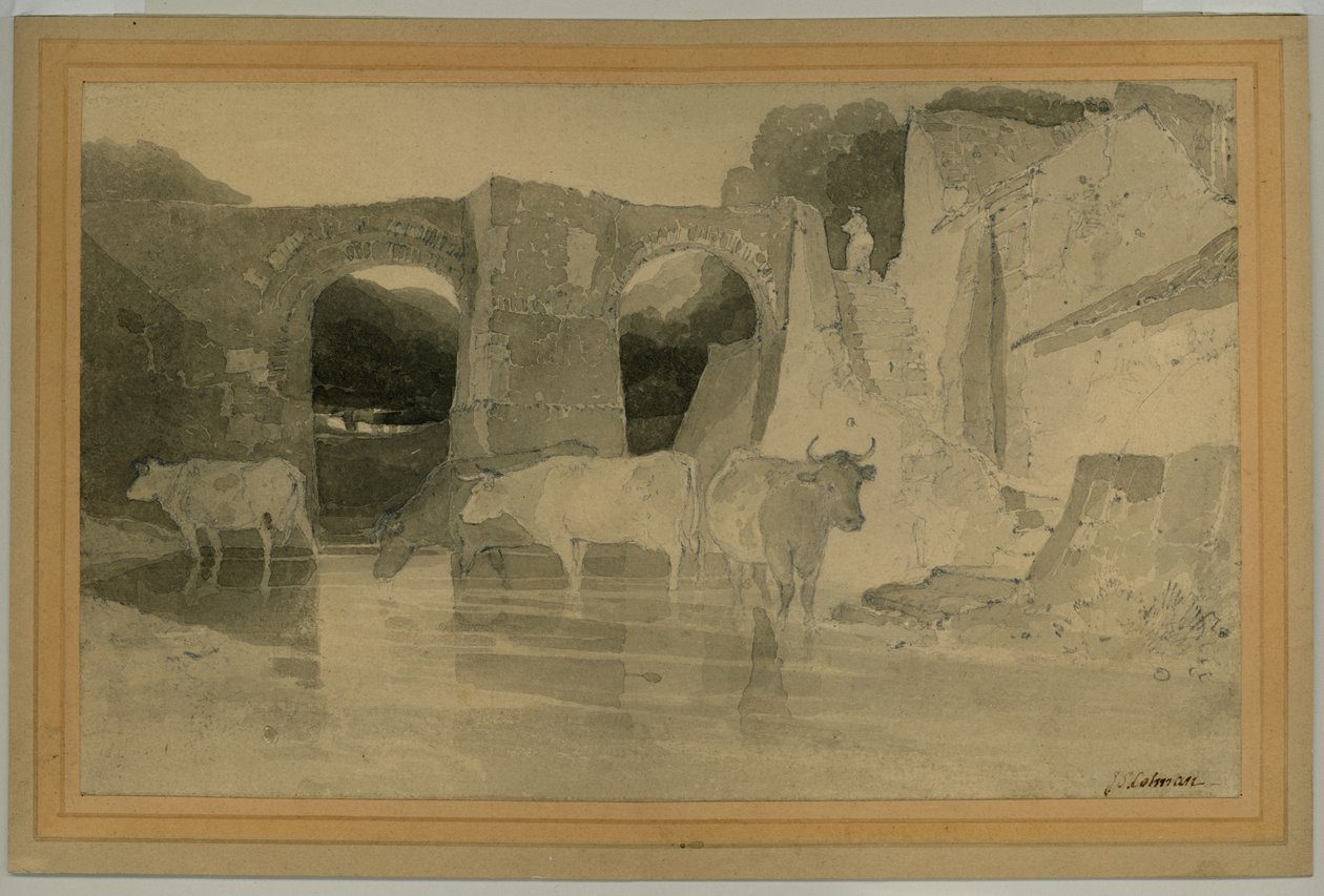 Most i krowy, ok.1803-04 (ołówek z wash na papierze) autorstwa John Sell Cotman