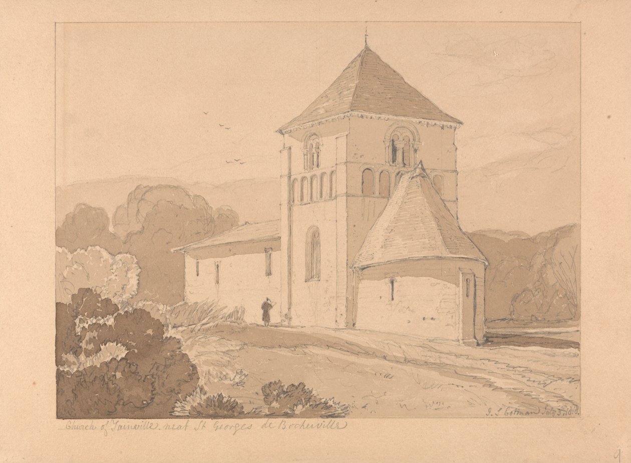 Kościół Yainville, niedaleko Saint Georges de Boscherville, Normandia autorstwa John Sell Cotman