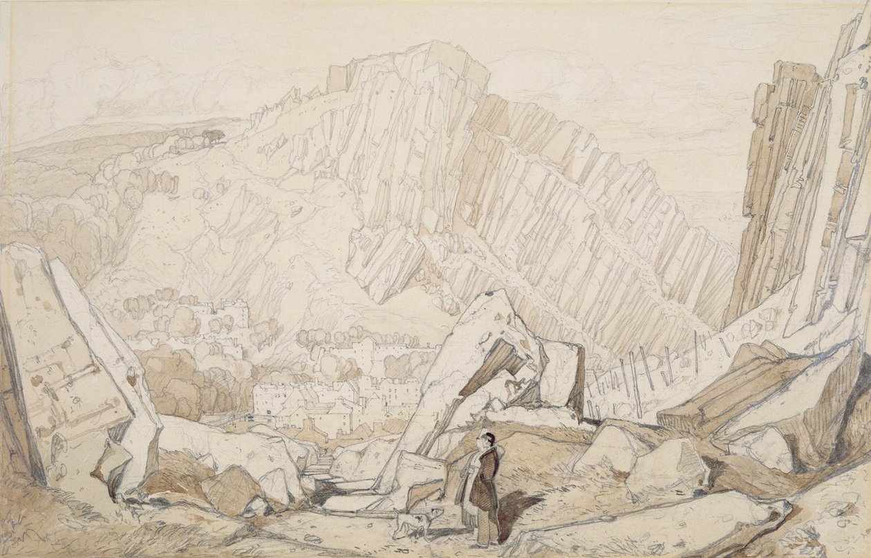 Domfront I, z serii „Normandia” (ołówek i pranie na papierze) autorstwa John Sell Cotman