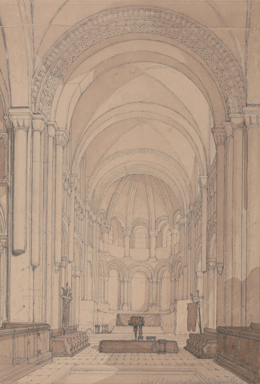 Wschodnia część kościoła opactwa Saint-Georges de Boscherville, niedaleko Rouen, Normandia autorstwa John Sell Cotman
