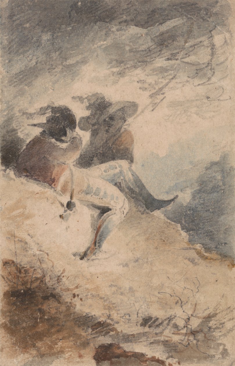 Fantastyczne postacie siedzące na kopcu autorstwa John Sell Cotman