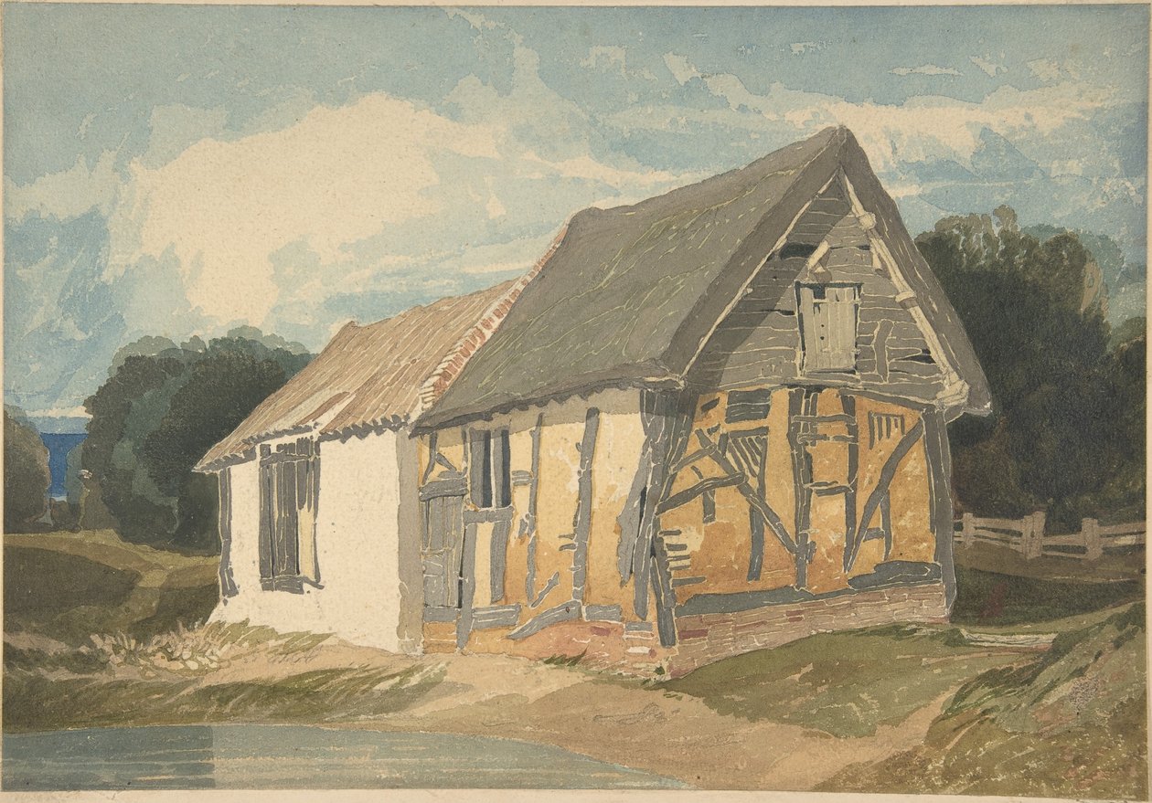 Budynek gospodarczy przy stawie autorstwa John Sell Cotman