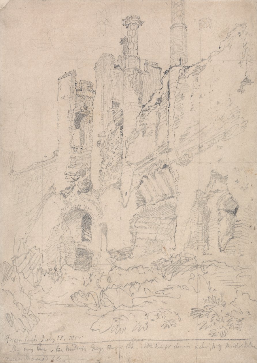 Zamek Framlingham, Suffolk: część zrujnowanego wnętrza autorstwa John Sell Cotman