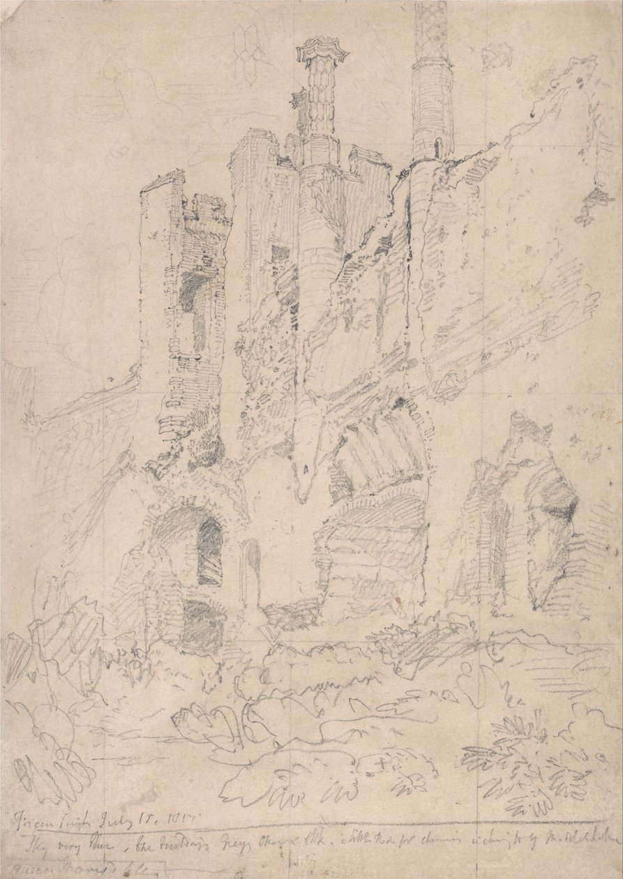 Zamek Framlingham, Suffolk: Część zrujnowanego wnętrza autorstwa John Sell Cotman