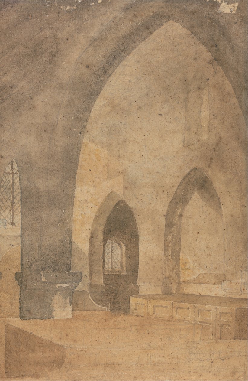 Wnętrze kościoła, patrząc na zachód od nawy południowej autorstwa John Sell Cotman