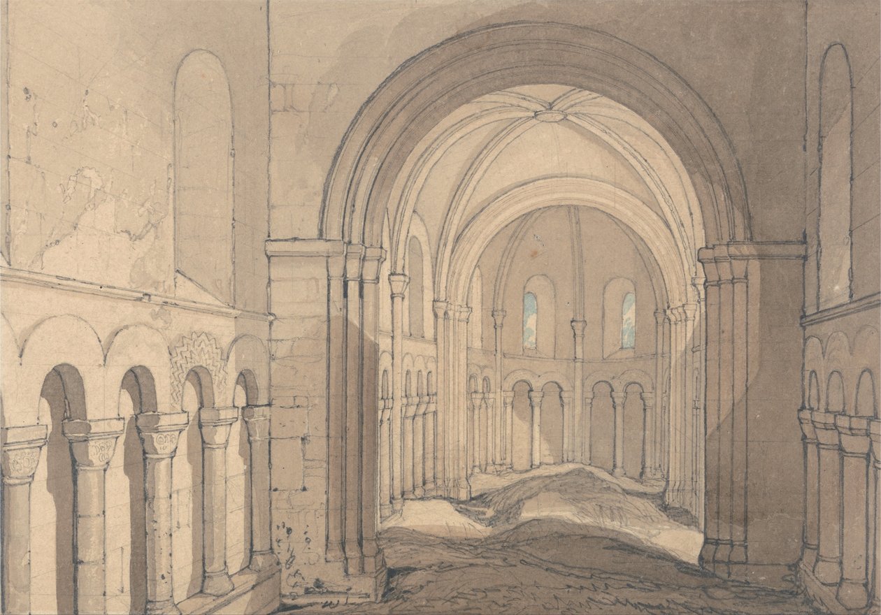 Wnętrze kaplicy Saint Julien, niedaleko Rouen, Normandia autorstwa John Sell Cotman