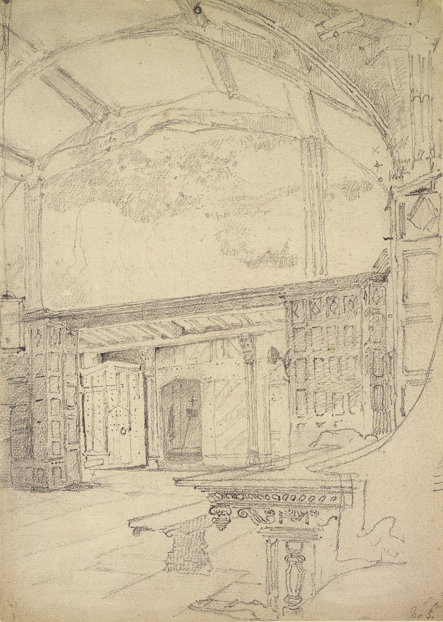 Wnętrze Wielkiej Sali, Little Moreton Hall, Cheshire autorstwa John Sell Cotman