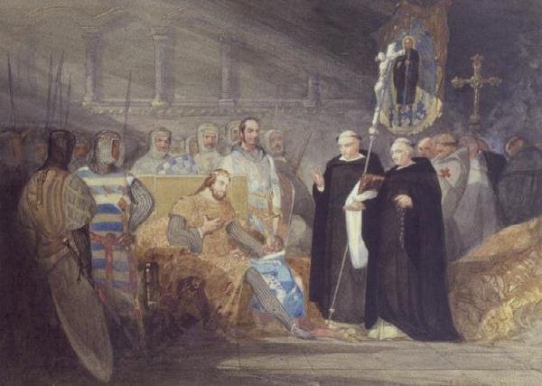 Król Jan i książę Henryk w opactwie Swinstead autorstwa John Sell Cotman