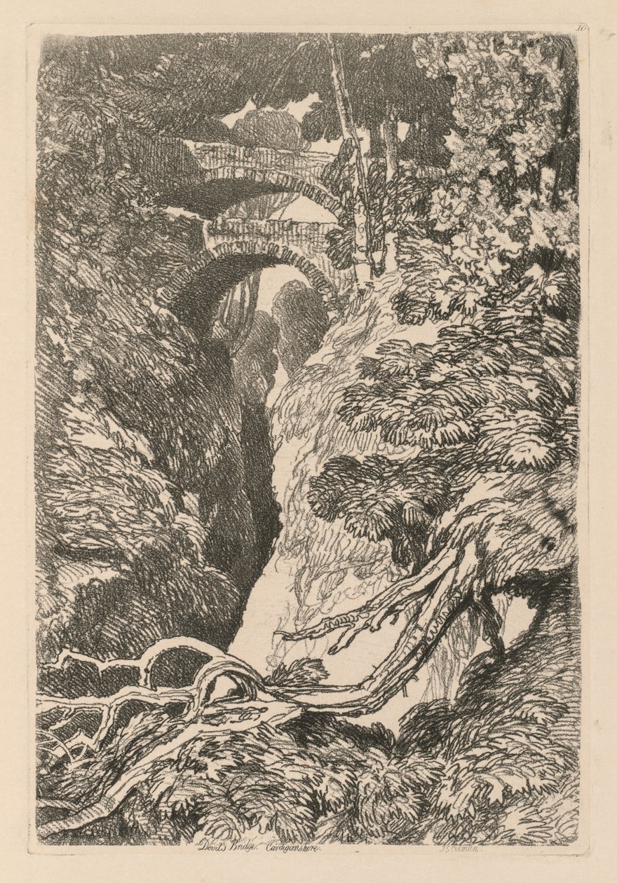 Liber Studiorum: Płyta 10, Diabelski Most, Cardinganshire autorstwa John Sell Cotman
