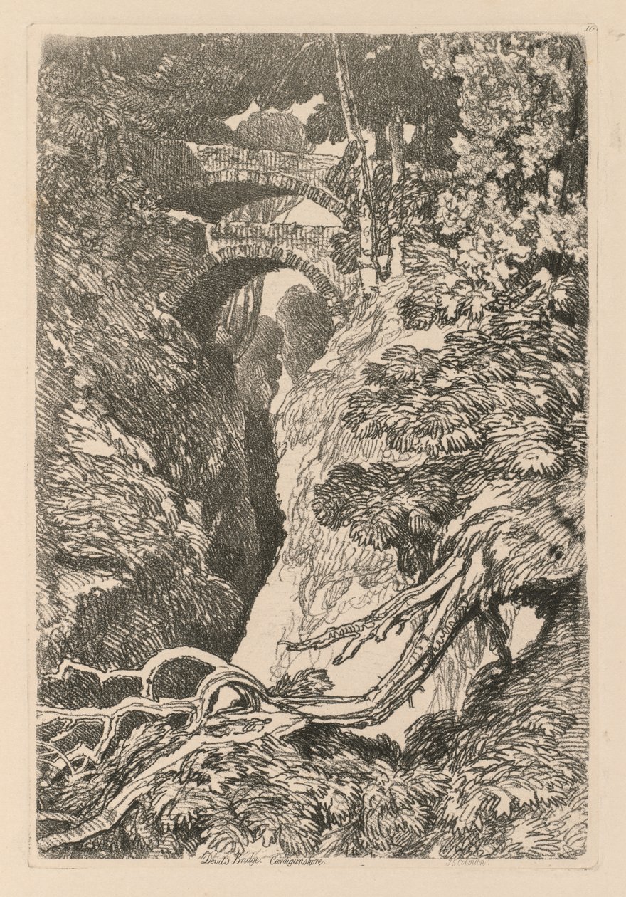 Liber Studiorum: Tablica 10, Diabelski Most, Cardinganshire, 1838. autorstwa John Sell Cotman