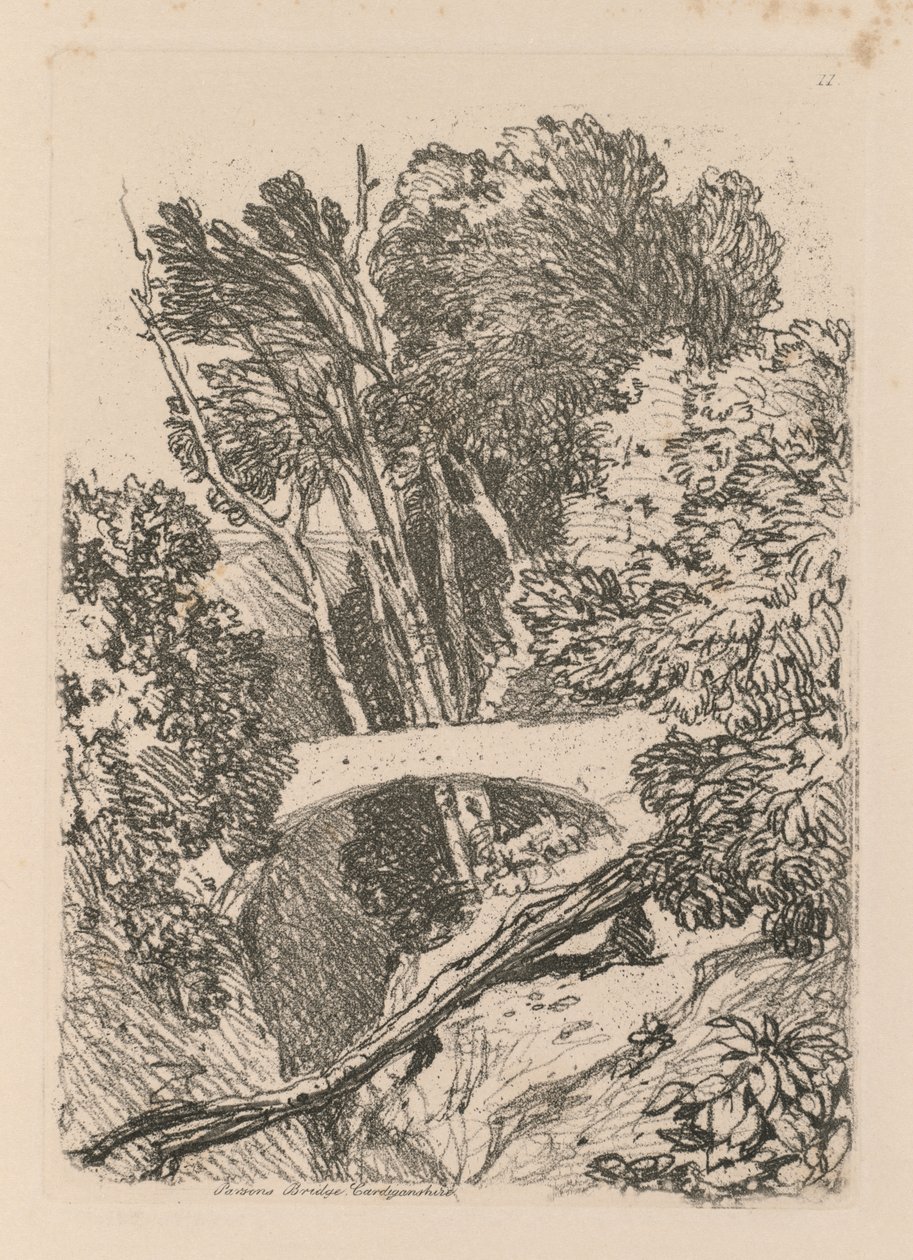 Liber Studiorum: Płyta 11: Most Parsona, Cardingshire autorstwa John Sell Cotman