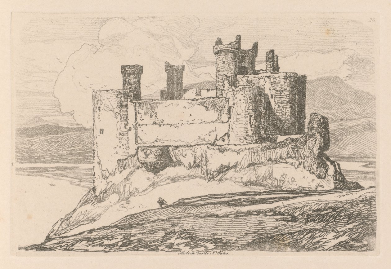 Liber Studiorum: Tablica 25, Zamek Harlech, Płn. Walia autorstwa John Sell Cotman