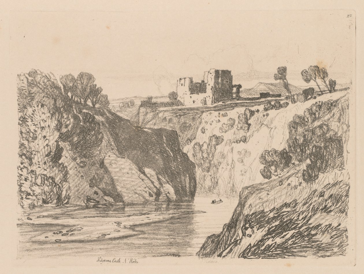 Liber Studiorum: Tablica 27, Kilgarren Castle, N. Wales, 1838. autorstwa John Sell Cotman
