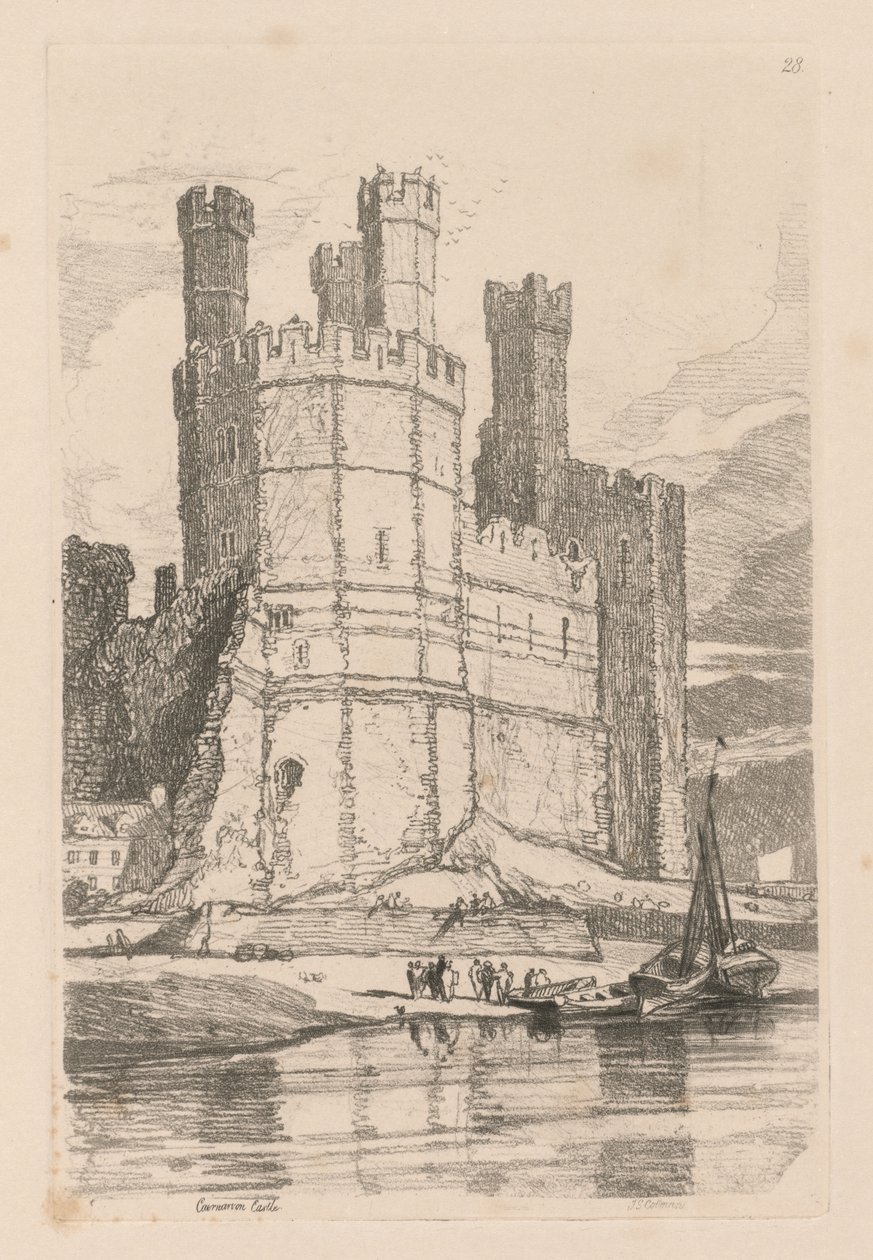 Księga Studiów: Tablica 28, Zamek Caernarvon, Płn. Walia autorstwa John Sell Cotman