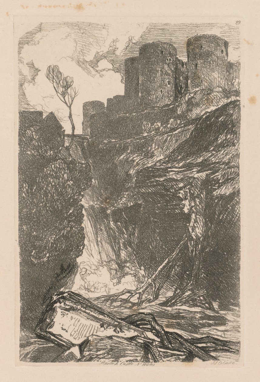 Liber Studiorum: Tablica 29, Zamek Harlech, Płn. Walia, 1838 autorstwa John Sell Cotman