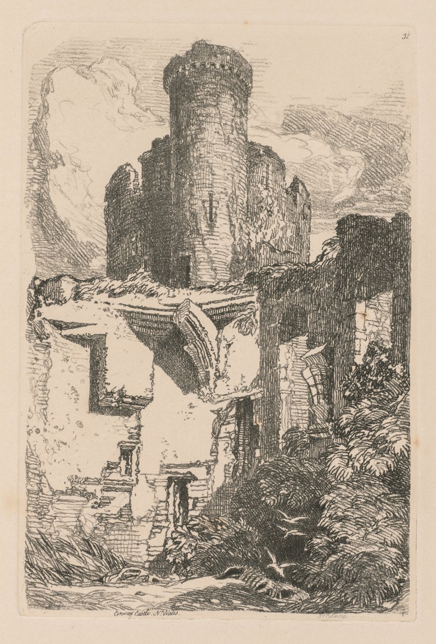 Liber Studiorum: Tablica 31, Zamek Conway, N. Walia, 1838. autorstwa John Sell Cotman