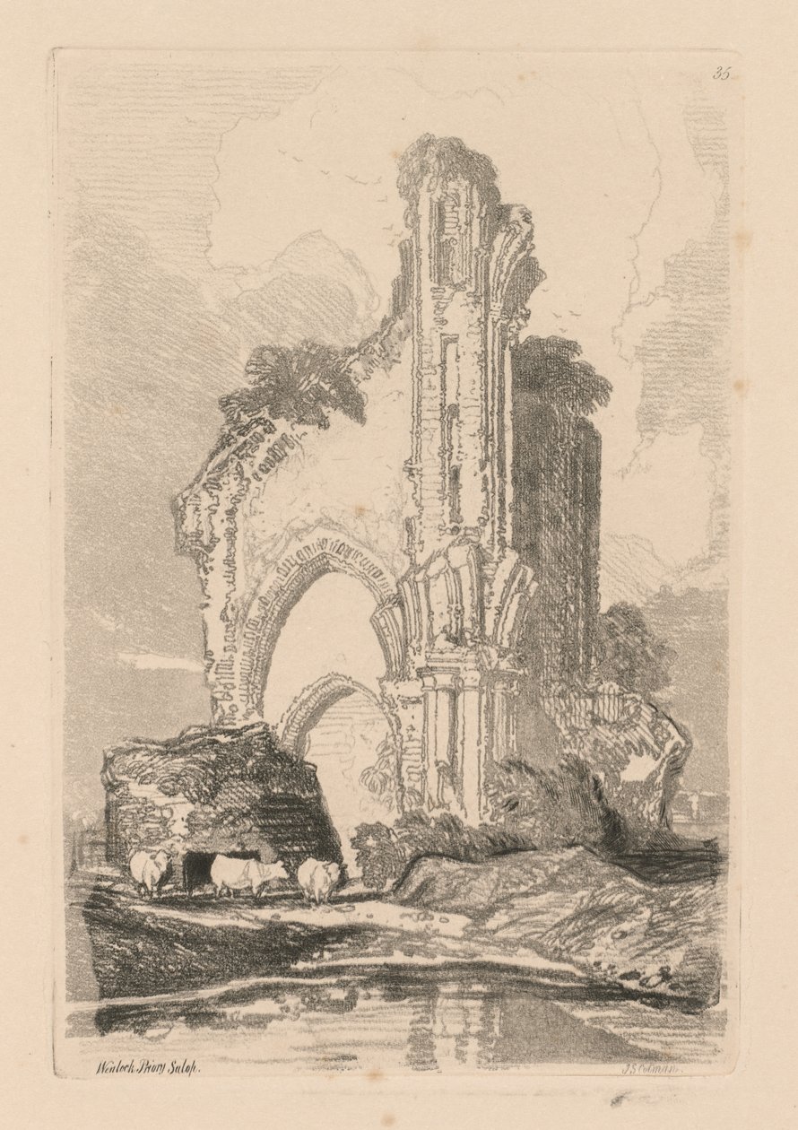 Liber Studiorum: Płyta 35, Klasztor Wenlocka, Salop autorstwa John Sell Cotman
