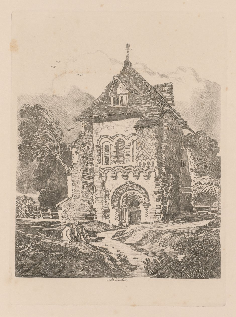 Liber Studiorum: Tablica 36, ​​Kościół pod Durham, 1838 autorstwa John Sell Cotman