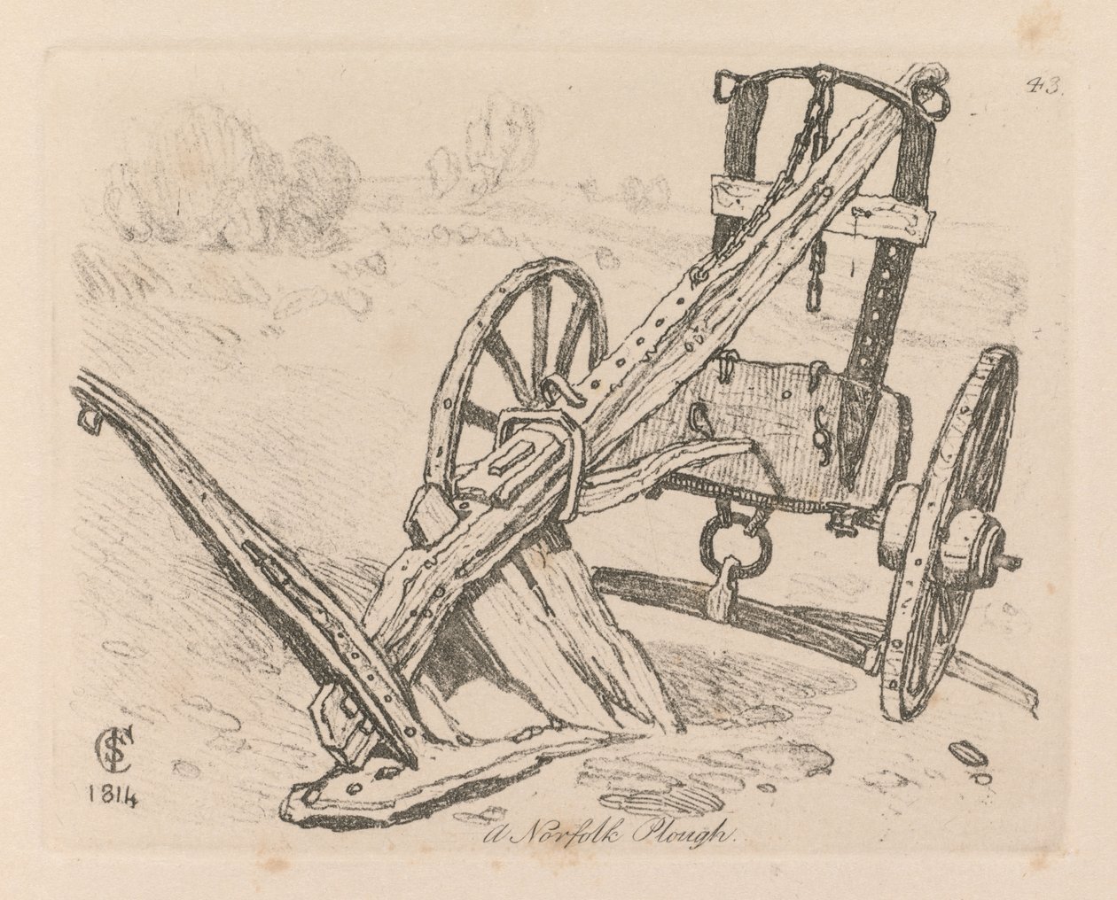 Liber Studiorum: Płyta 43, Pług Norfolk, 1814 autorstwa John Sell Cotman