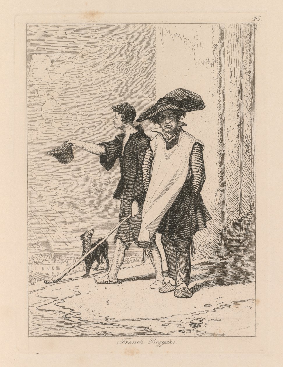 Liber Studiorum: płyta 45, francuscy żebracy autorstwa John Sell Cotman