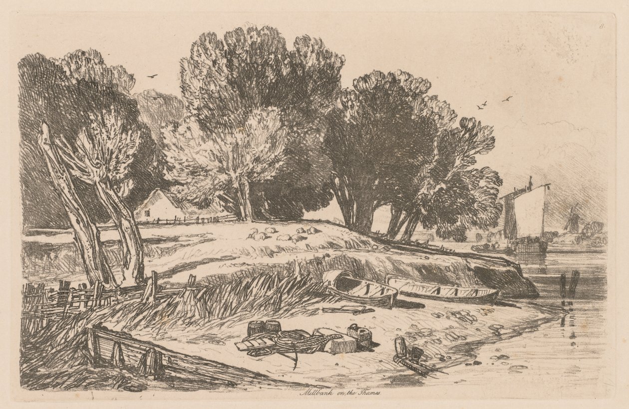 Liber Studiorum: Tablica 8, Millbank nad Tamizą, 1838. autorstwa John Sell Cotman