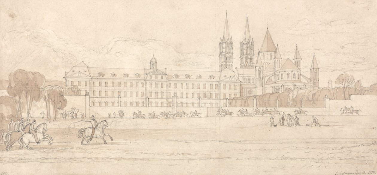 Szkoła wojskowa i kościół opactwa św. Szczepana w Caen autorstwa John Sell Cotman