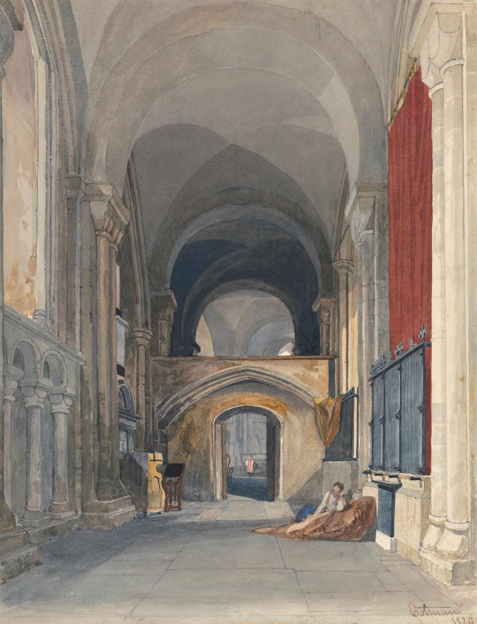 Katedra w Norwich: wnętrze północnej nawy chóru, patrząc na wschód autorstwa John Sell Cotman