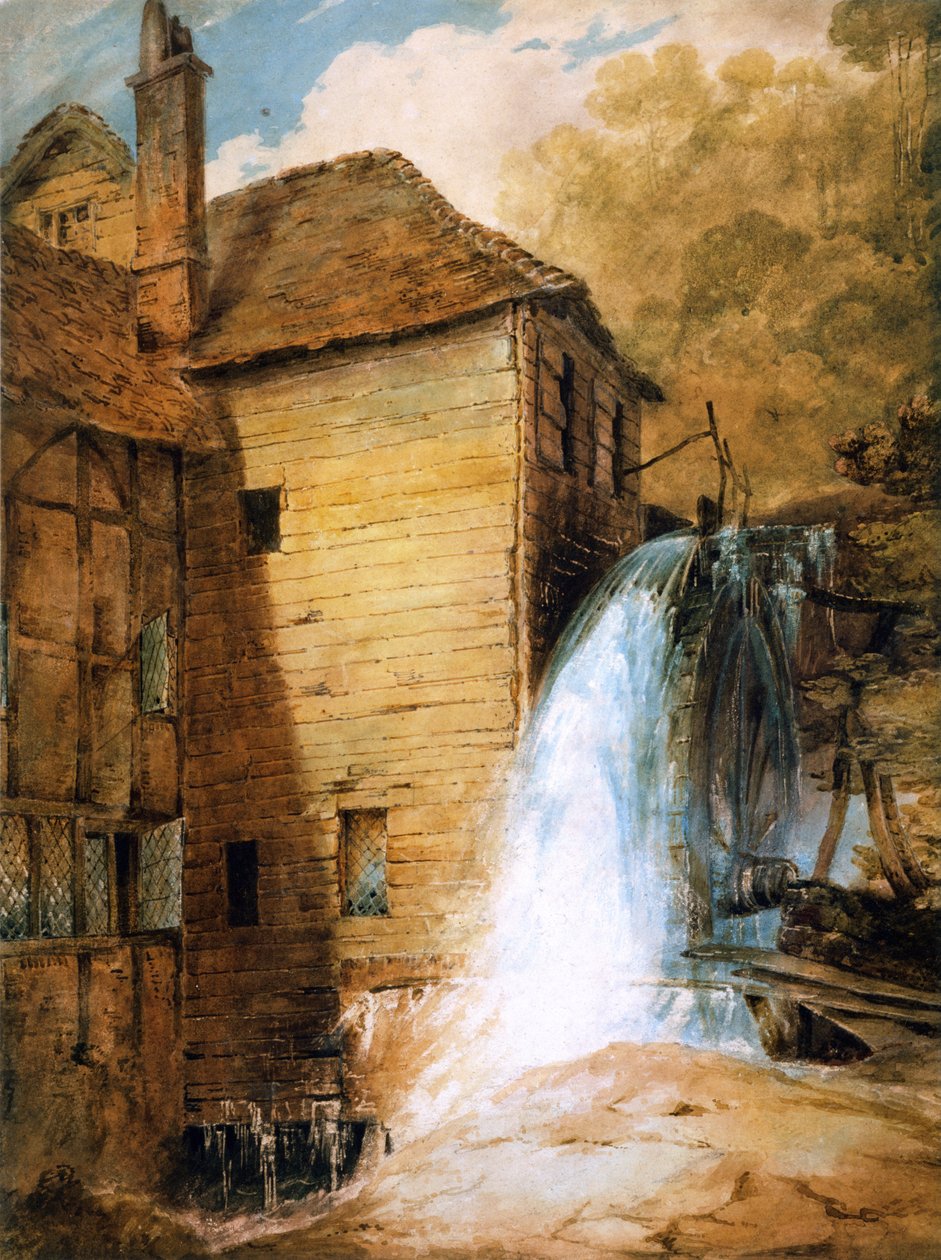PD.29-1953 Młyn Overshot, ok.1802-3 (toaleta i ołówek na papierze) autorstwa John Sell Cotman