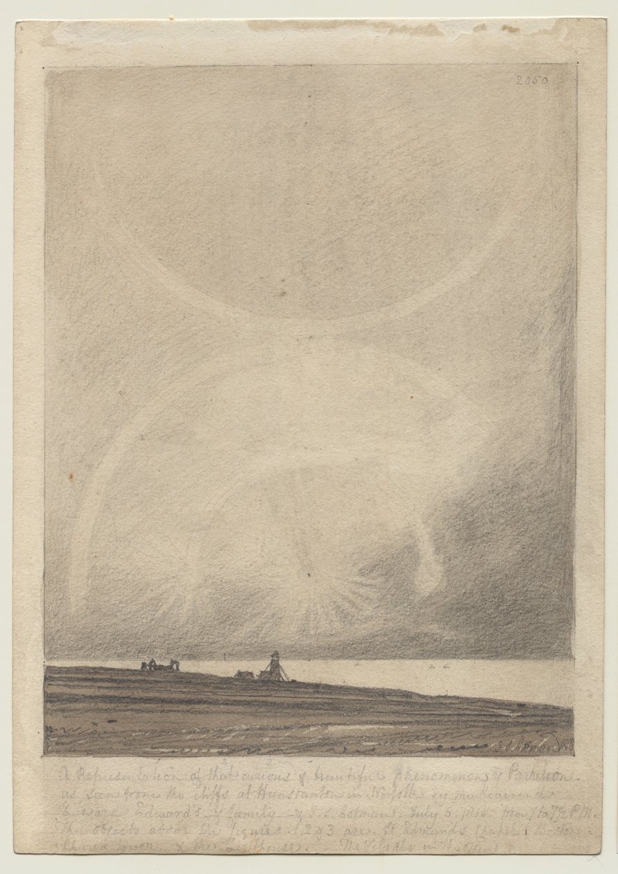 Recto: Efekt Parhelion widziany z latarni morskiej Hunstanton 6 lipca 1816 r. autorstwa John Sell Cotman