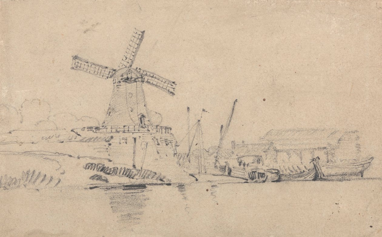 Rzeka i wiatrak autorstwa John Sell Cotman