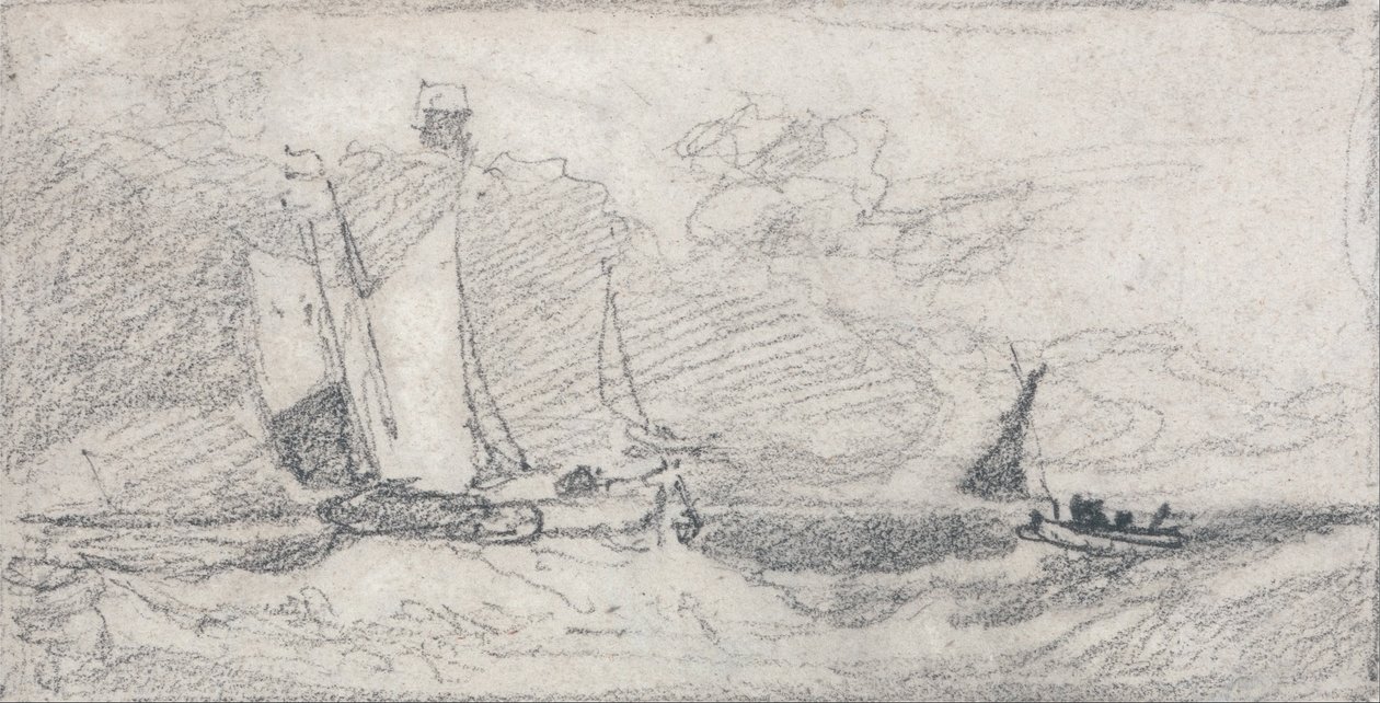 Żaglówki i łodzie na wzburzonym morzu autorstwa John Sell Cotman