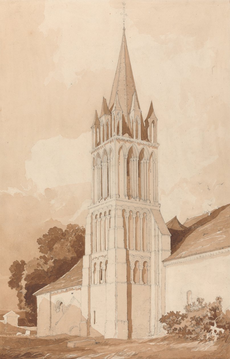 Południowo-wschodni widok na kościół Ifs w pobliżu Caen w Normandii autorstwa John Sell Cotman