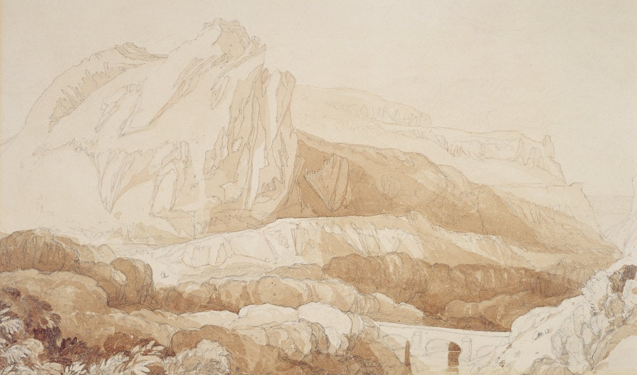 The Mountain of the Roule, Cherbourg (pióro i pranie na papierze) autorstwa John Sell Cotman