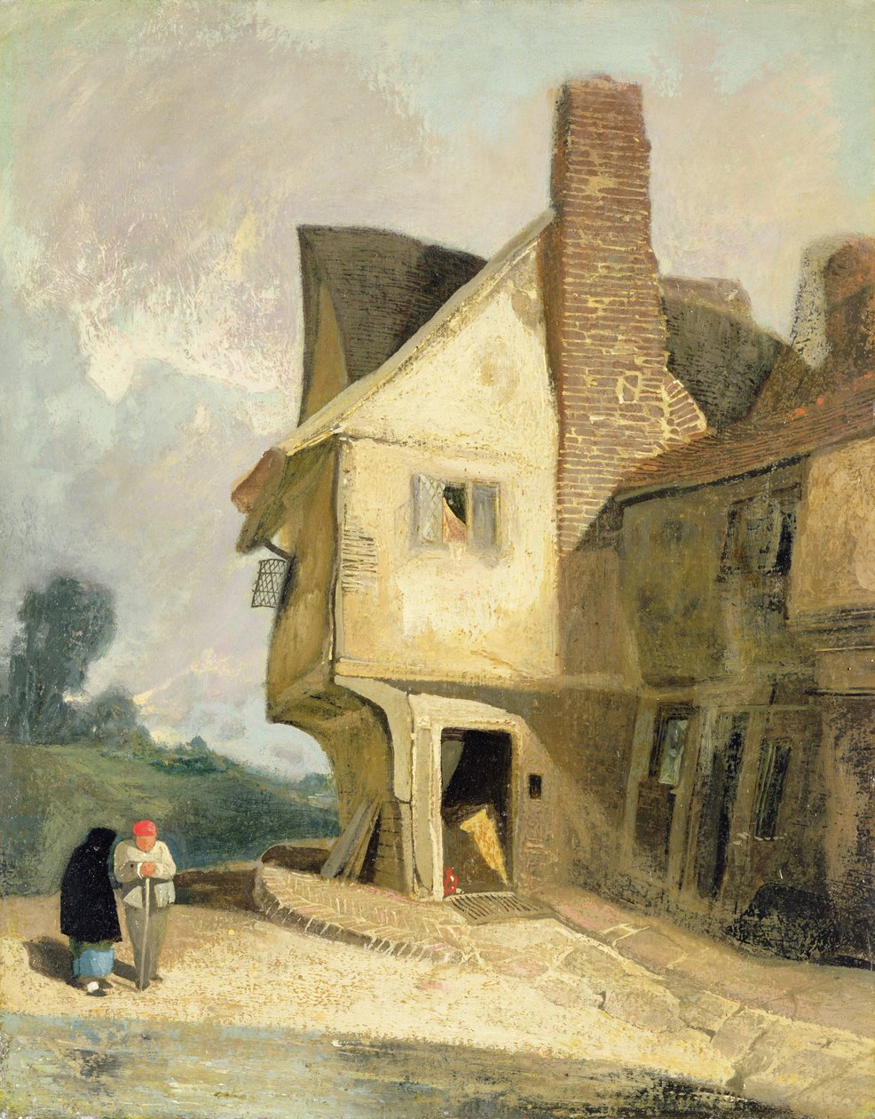 Stary dom w St. Albans, ok. 1806 r. (olej na płycie pilśniowej ułożonej na desce) autorstwa John Sell Cotman