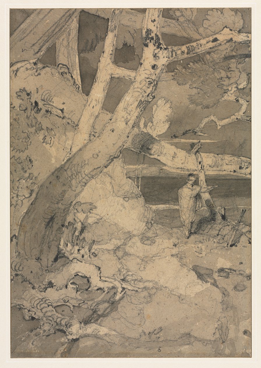 Podróżnik w leśnym krajobrazie autorstwa John Sell Cotman