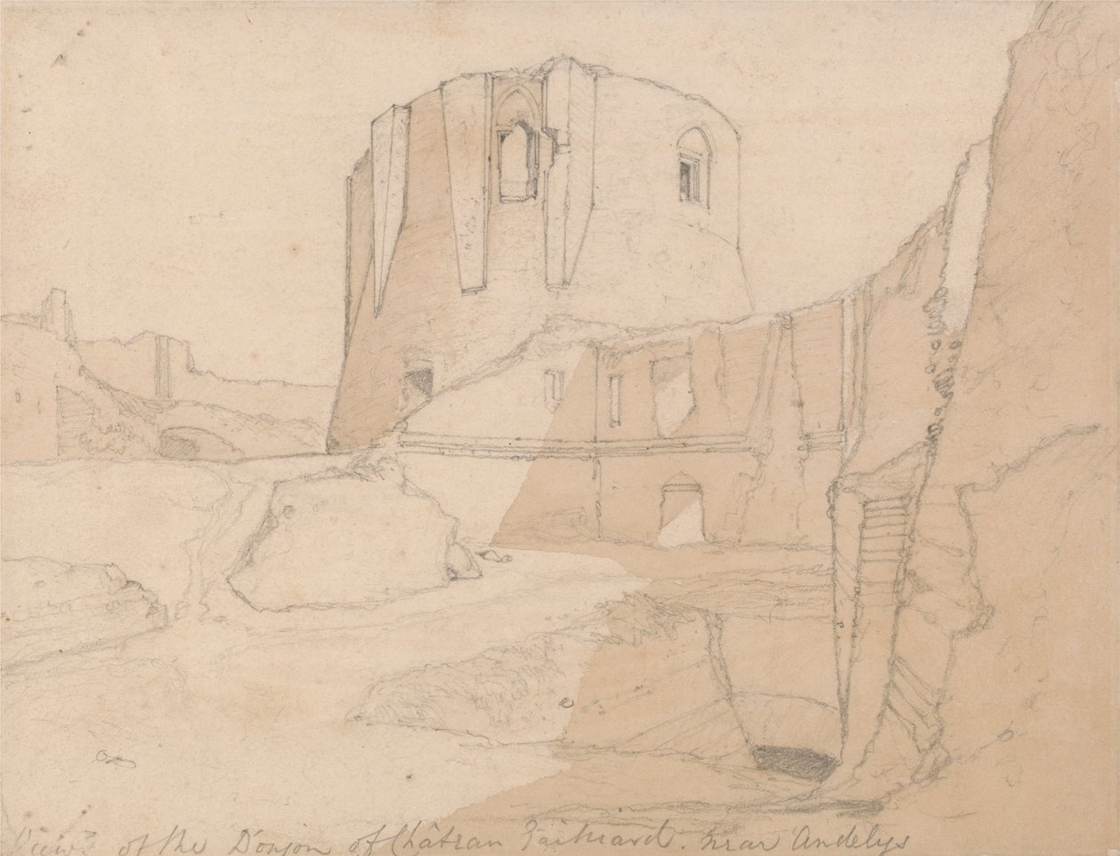 Widok Donjon Chateau Gaillard, niedaleko Andelys, Normandia autorstwa John Sell Cotman