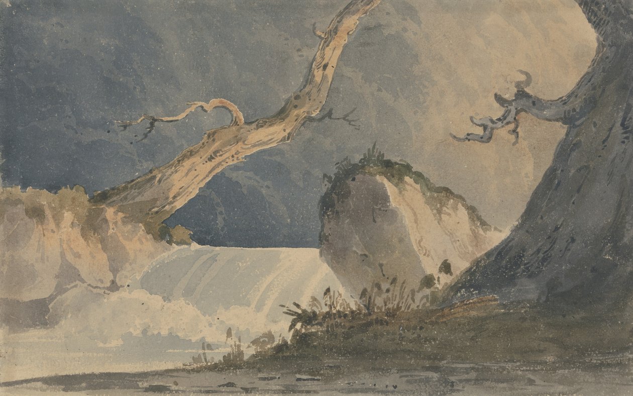Wodospad w opuszczonym krajobrazie (akwarela na papierze) autorstwa John Sell Cotman