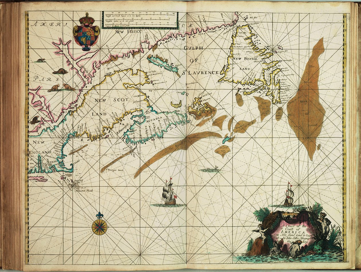 Mapa wybrzeża Ameryki od Nowej Fundlandii do Cape Cod autorstwa John Seller