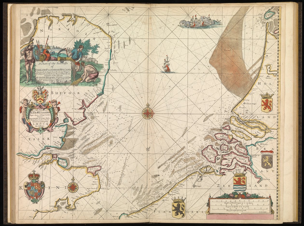Mapa wybrzeży morskich Anglii, Flandrii i Holandii, ok. 1672 r. (druk) autorstwa John Seller